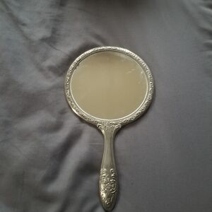 Ornate Silver-Tone Hand Mirror